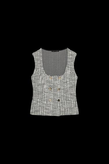 TEXTURED JACQUARD TOP WITH BUTTONS - Ecru / Black by Zara