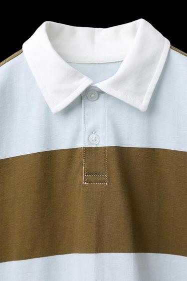 Zara STRIPED POLO SHIRT WITH EMBROIDERED TEXT - Brown