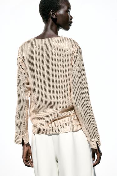 SEQUIN CROSSOVER BLOUSE - Gold by Zara - Image 6