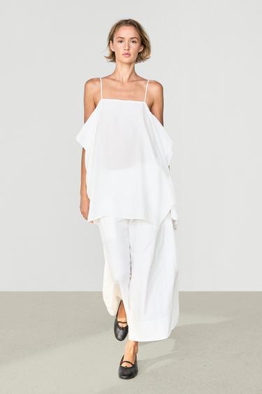 Falda midi canesú detalle pliegue - Blanco de Zara - Imagen 0