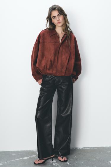FAUX SUEDE BOMBER JACKET - Burgundy by Zara