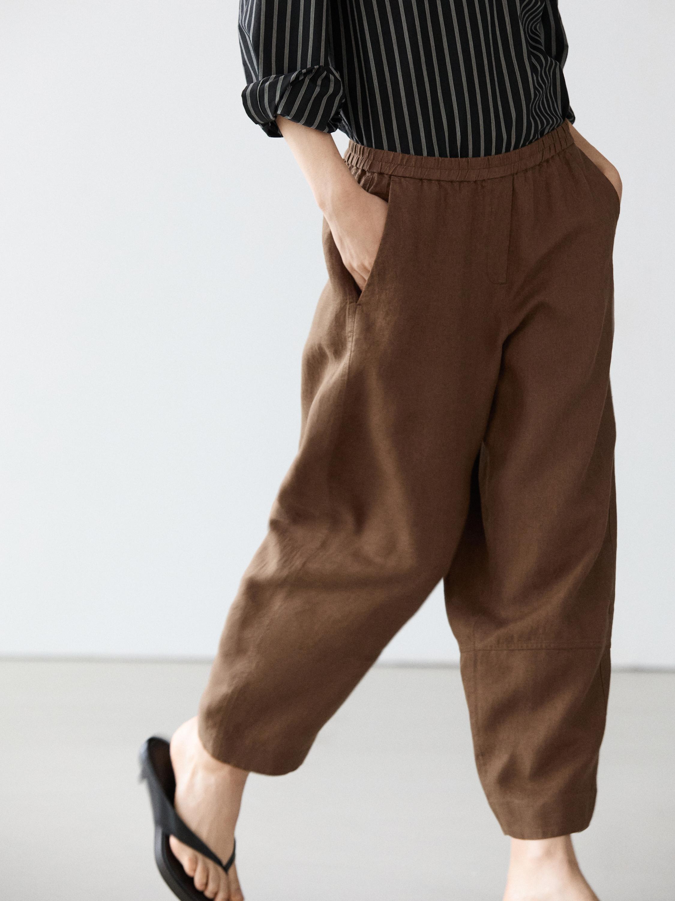 Linen trousers with elasticated waistband