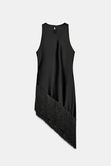 LONG SATIN TOP WITH FRINGING - Black by Zara
