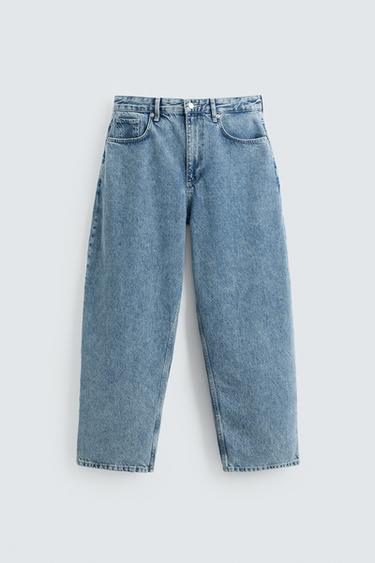 TAPERED WIDE-LEG JEANS - Mid-blue by Zara
