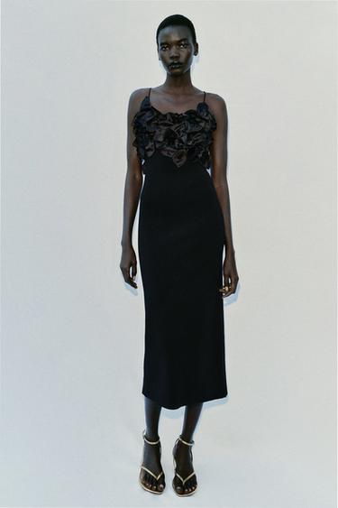 VESTIDO PUNTO COMBINADO FLORES - Negro de Zara