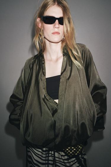 Zara PUFFED BOMBER JACKET ZW COLLECTION - Khaki marl