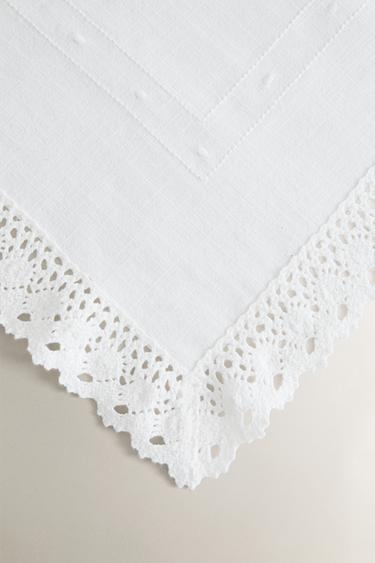 NAPPE COTON BRODÉE ET DENTELLE - Blanc de Zara - Image 2