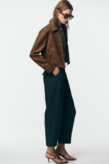 PANTALONI CON PINCES E CINTURA - Verde anatra di Zara