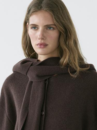 Veste longue à capuche écharpe - Vison chiné de Zara