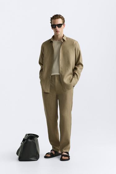 100% LINEN SHIRT - camel by Zara - Image 0