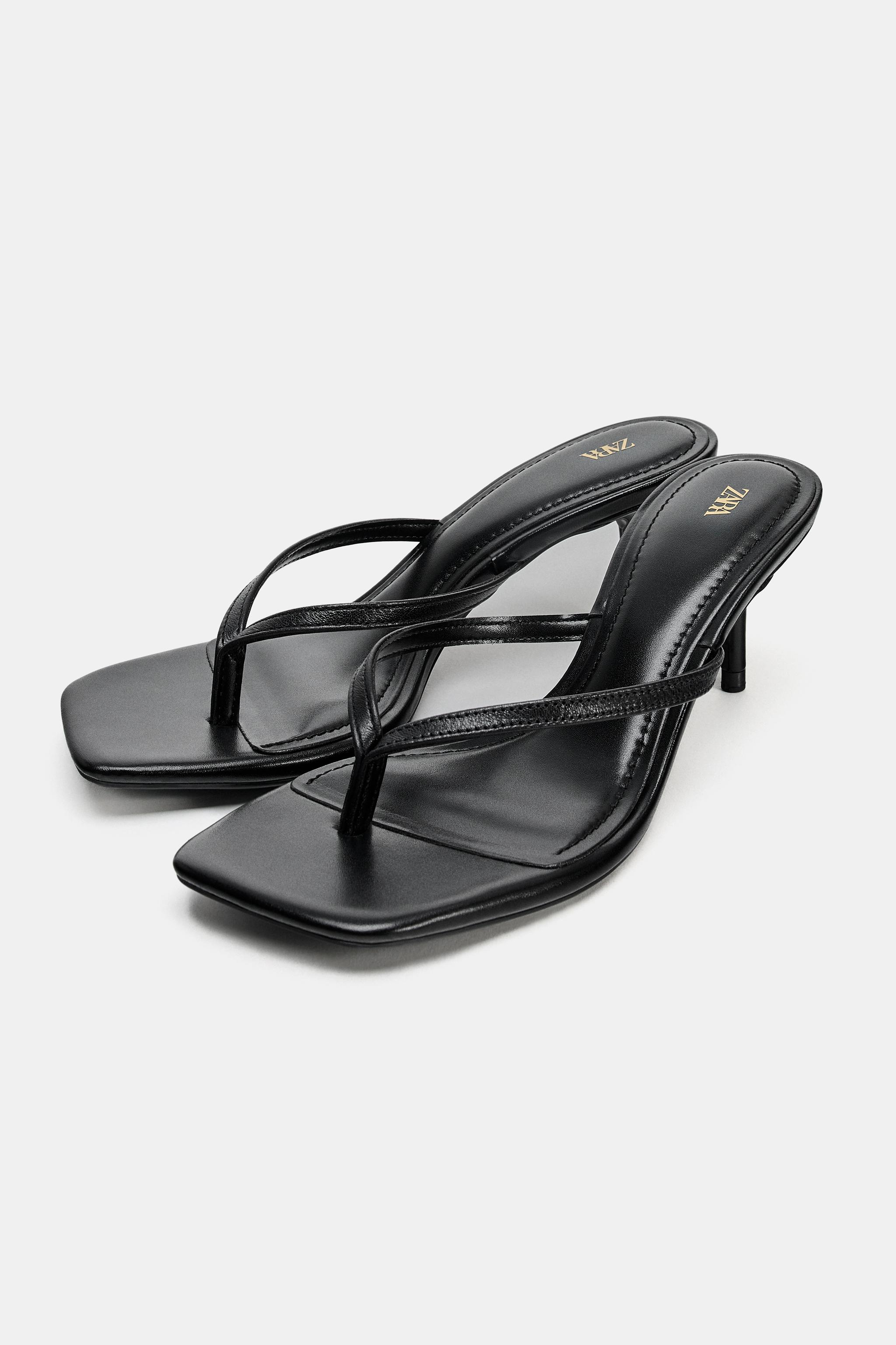 Женские сандалии Zara LEATHER STRAP HEELED SANDALS — фото 2