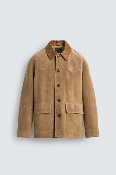 CONTRAST COLLAR LEATHER SPLIT SUEDE JACKET - camel by Zara