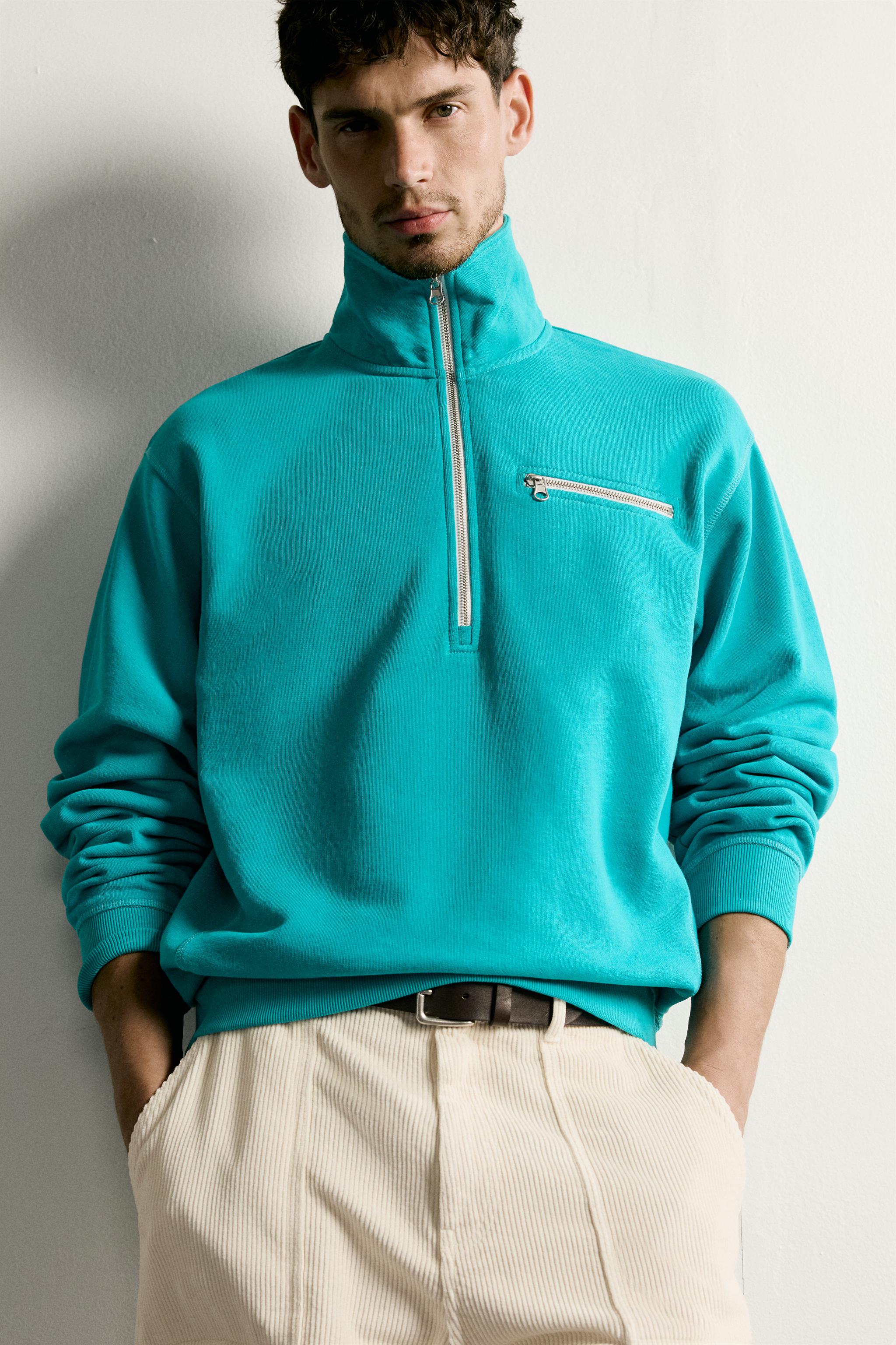 Zara KONTRAST FERMUARLI YAKA SWEATSHIRT görsel 6