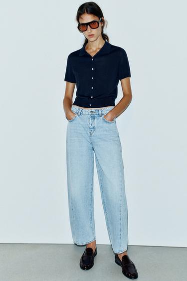 Z1975 HIGH-WAIST SEAMED BARREL JEANS - Light blue by Zara