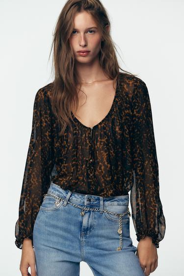 ANIMAL PRINT SEMI-SHEER BLOUSE - Leopard by Zara
