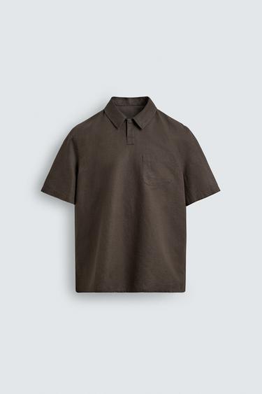 헴프-코튼 레귤러핏 폴로셔츠 - Zara 브라운