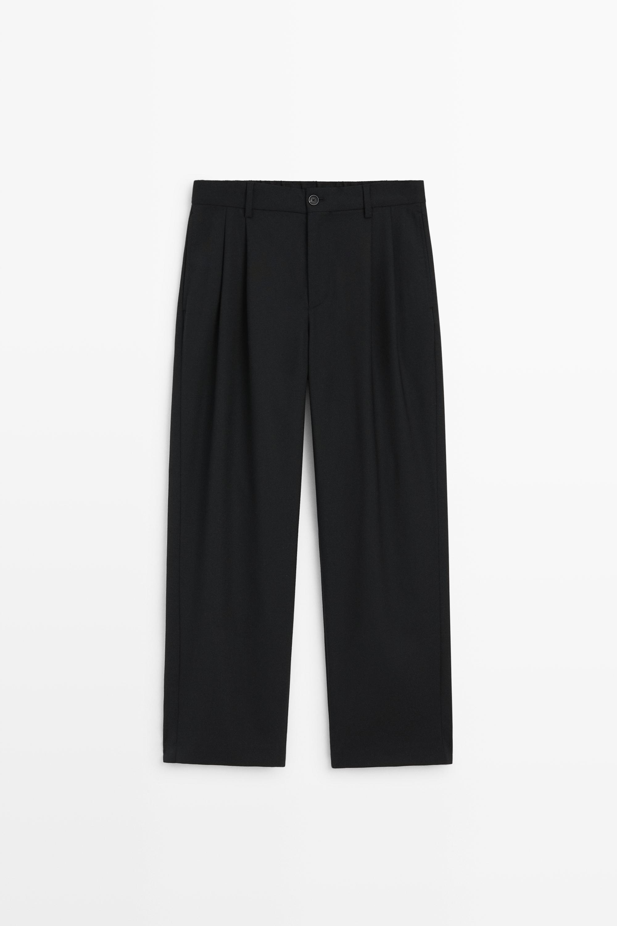 Double-pleated relaxed fit pants