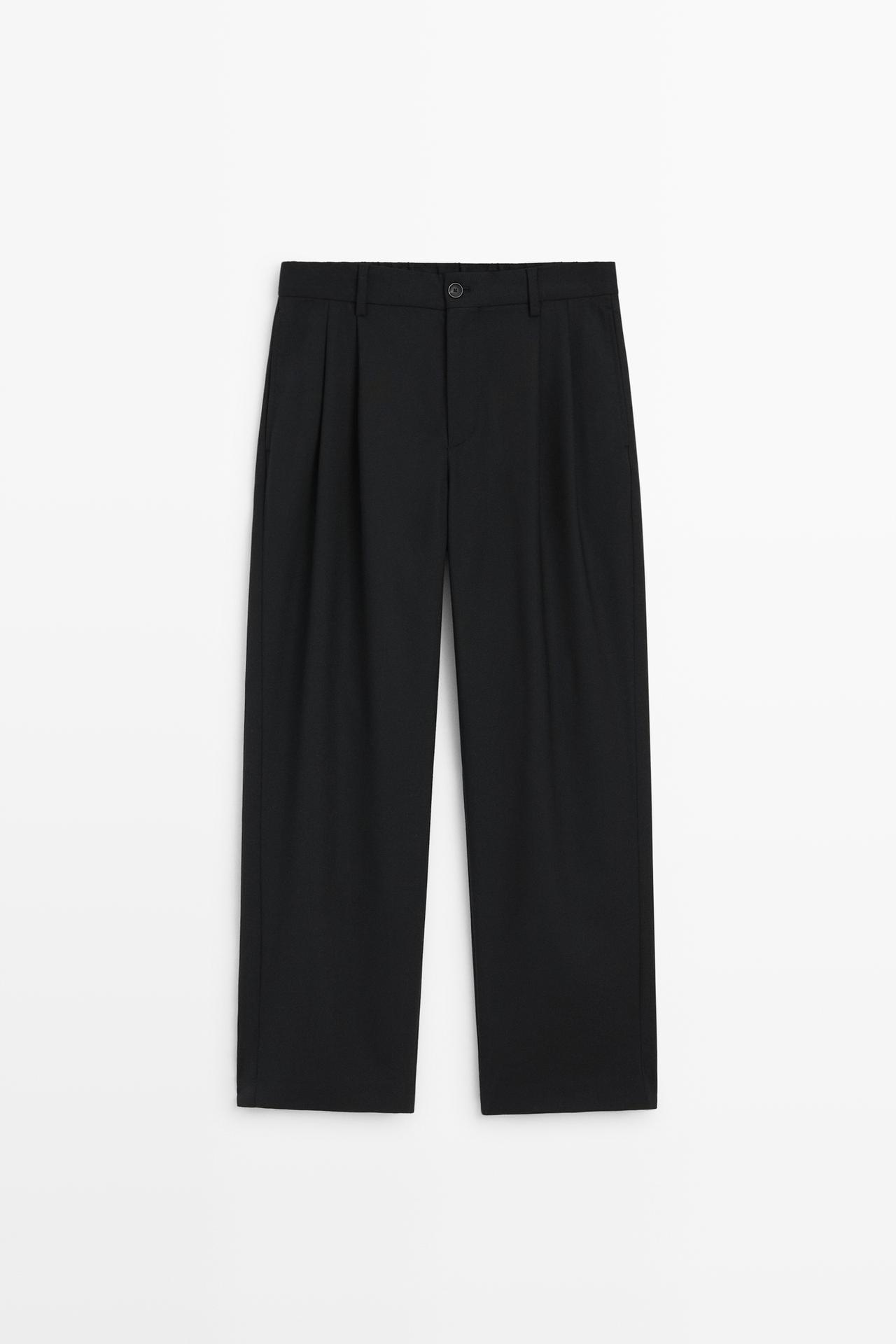 Double-pleated relaxed fit pants — Navy blue