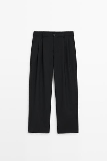 Double-pleated relaxed fit pants — Navy blue 1