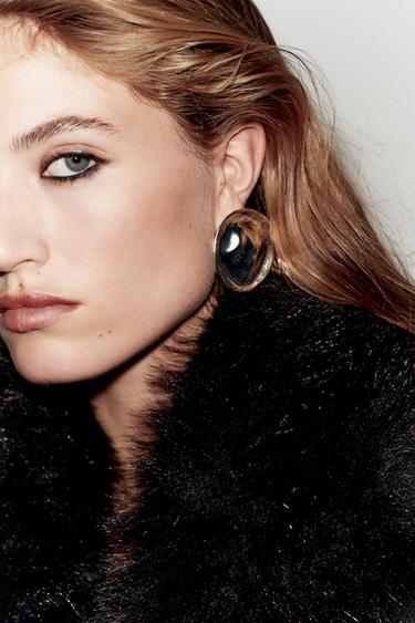 Zara WOOL COAT WITH FAUX FUR LAPEL AND BELT - Black