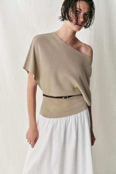 Zara BELTED KNIT TOP - Sand