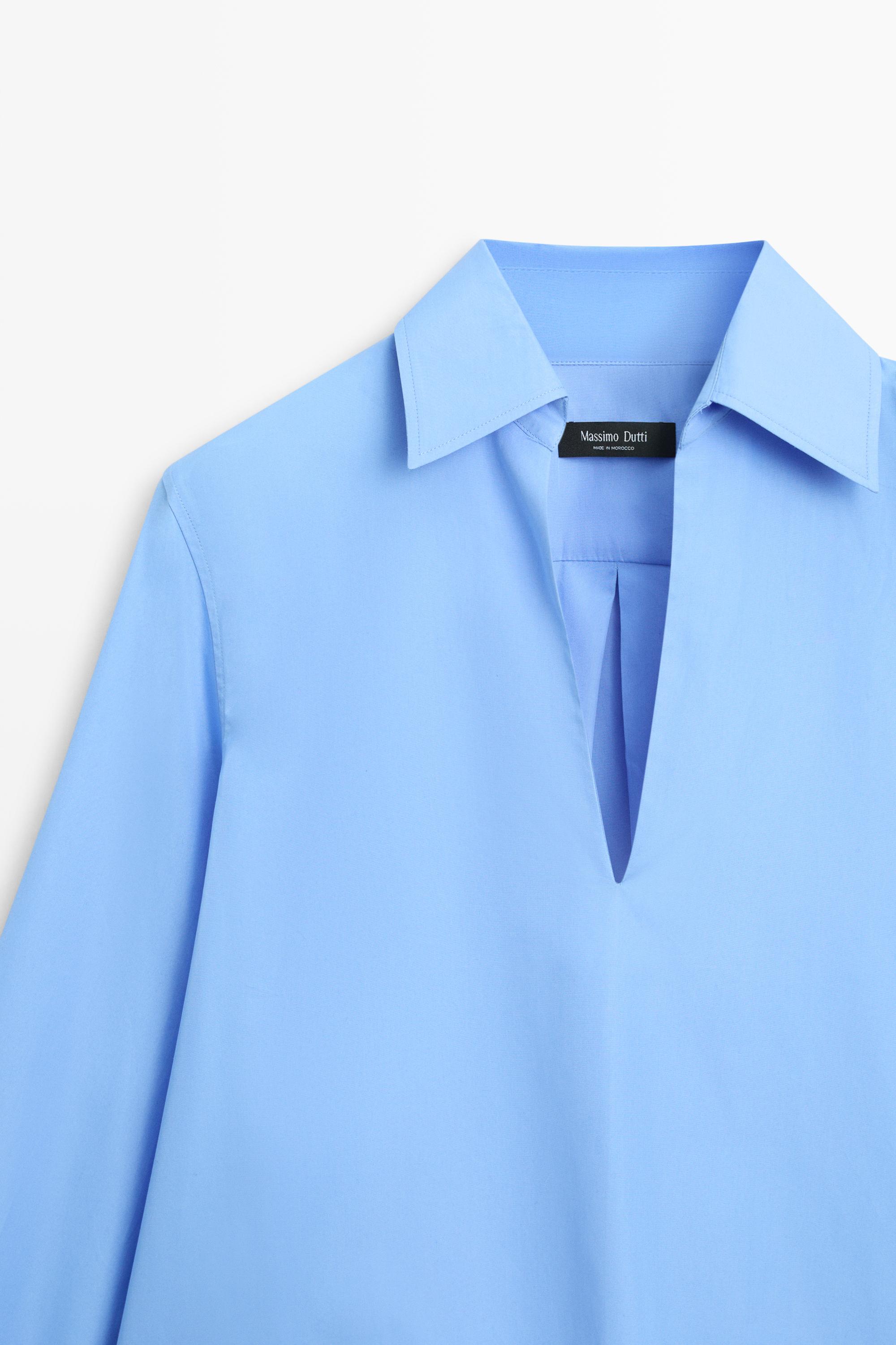 Cotton poplin blouse with V-neck