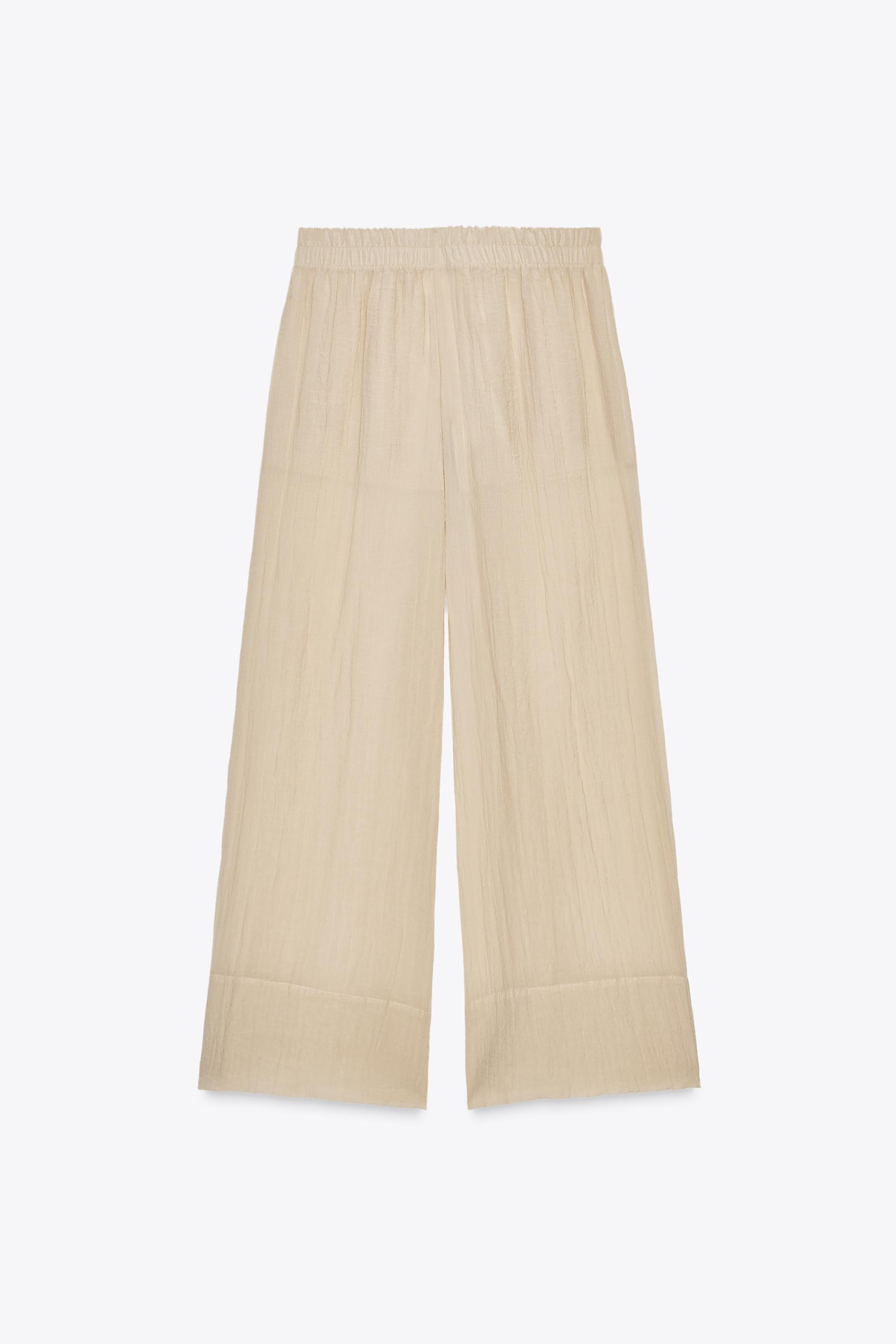 ZARA シワ加工入りセミシースルーワイドパンツ 3897/206 シワ加工入りセミシースルーワイドパンツ - ライトベージュ