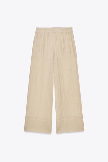 PANTALON LARGE SEMI-TRANSPARENT EFFET FROISSÉ - Beige clair de Zara - Image 5