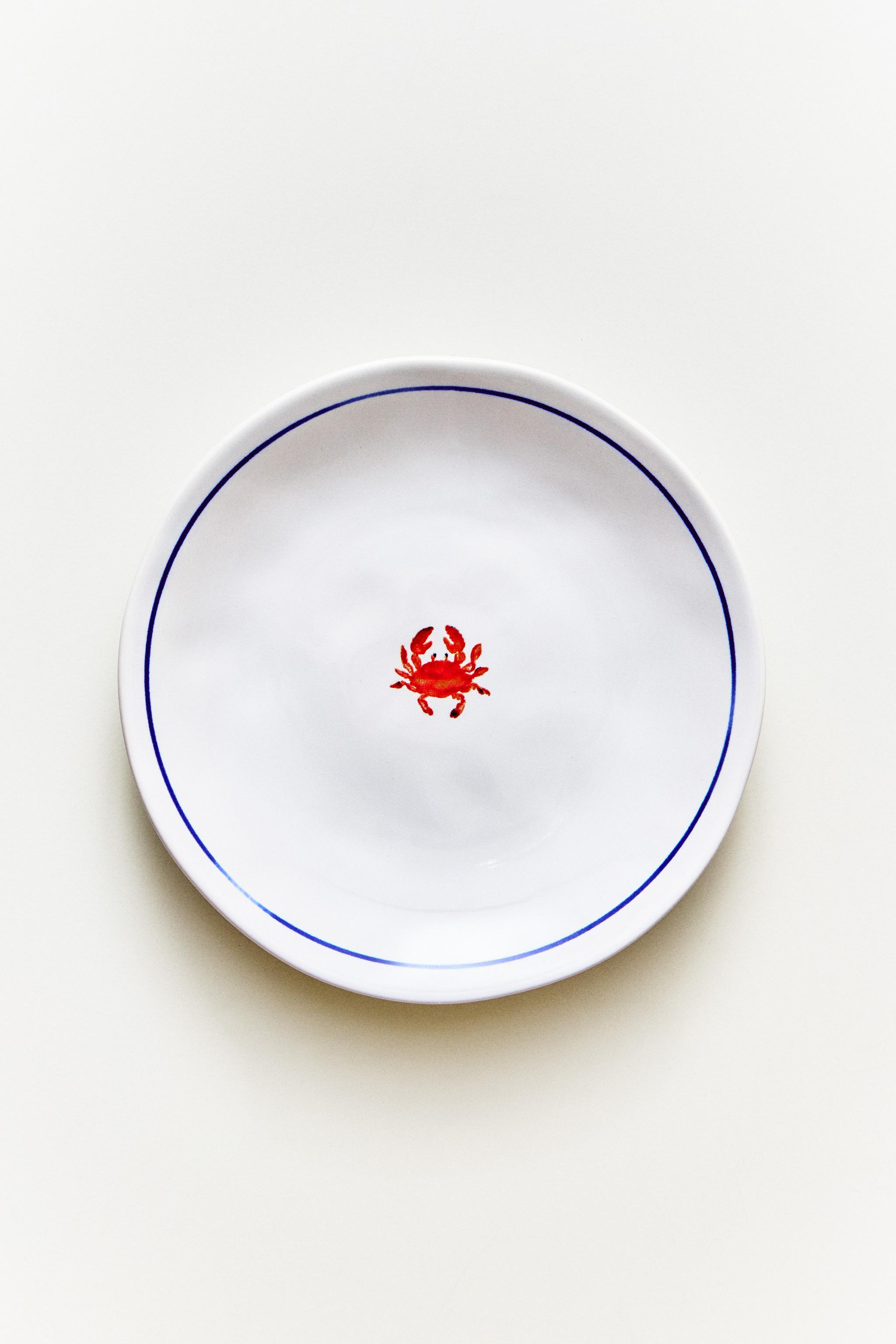MARINE ANIMAL STONEWARE SIDE PLATE — White / Red