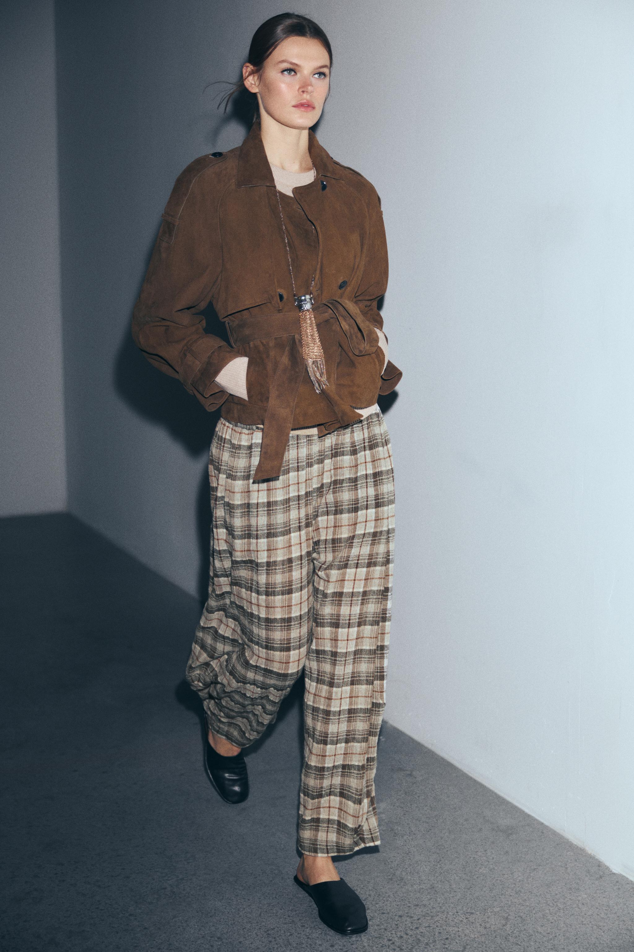 B'z  「LOOSE」 ZW COLLECTION PLAID BAGGY VOLUME PANTS - Beige | ZARA Canada