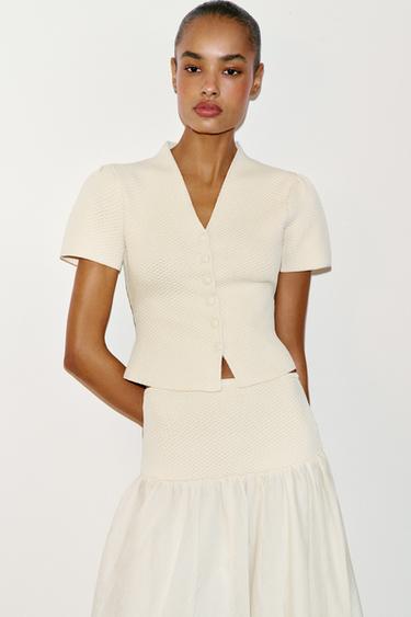 TEXTURED KNIT CARDIGAN - Ecru by Zara