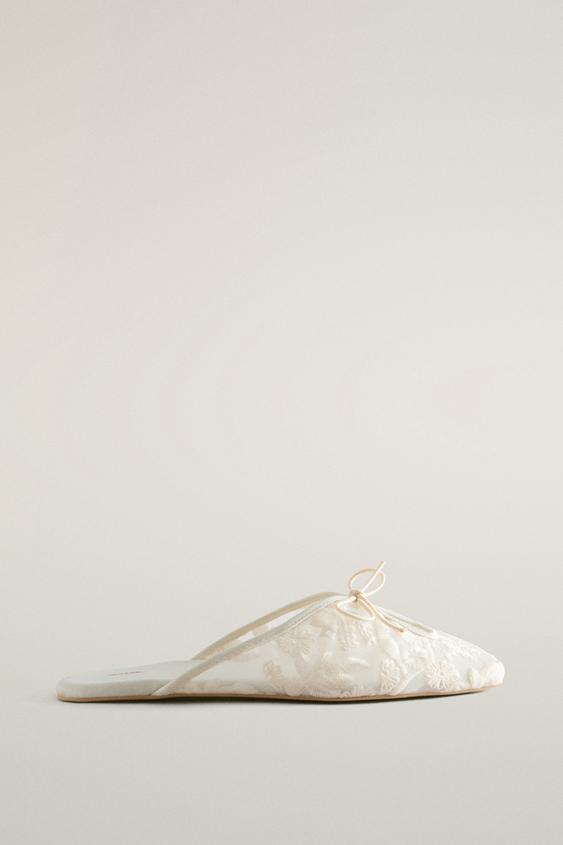 Zara EMBROIDERED FLORAL MULE SLIPPERS - White - Image 0