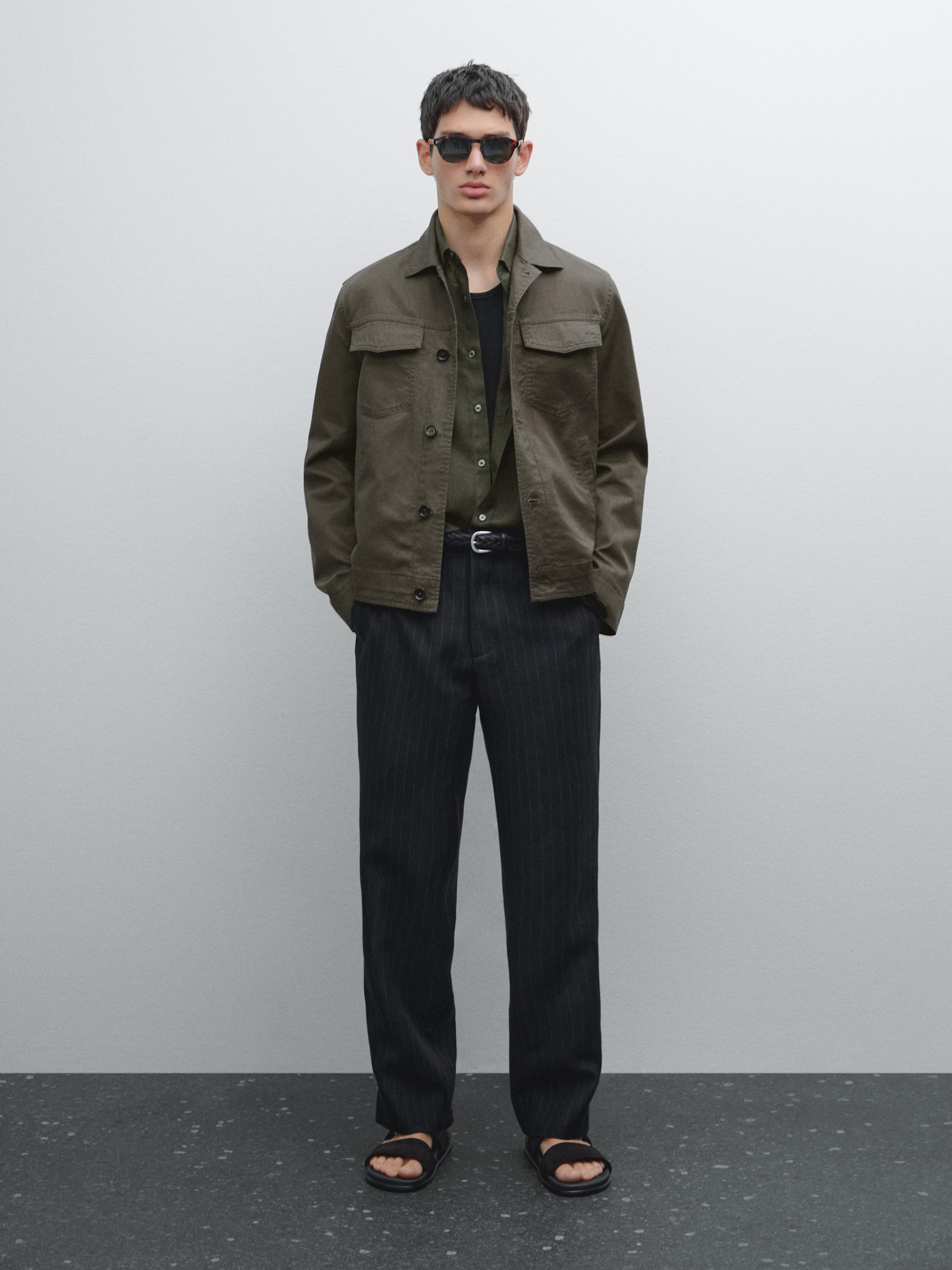 Cotton and linen jacket with pockets