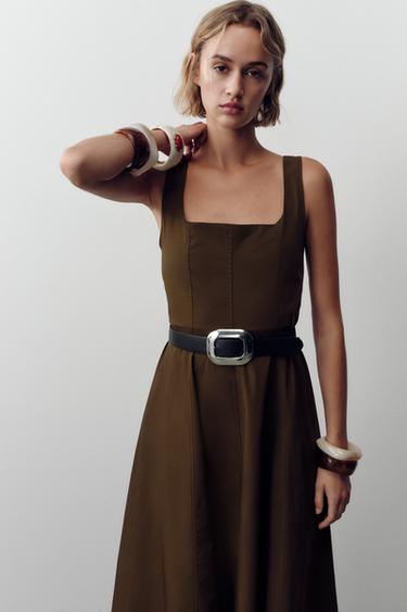MIDI DRESS WITH BELT - Brown by Zara - Image 1