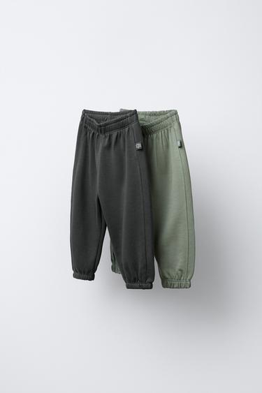 PACK DUAS CALÇAS JOGGER FELPA ETIQUETA - Verde-seco da Zara