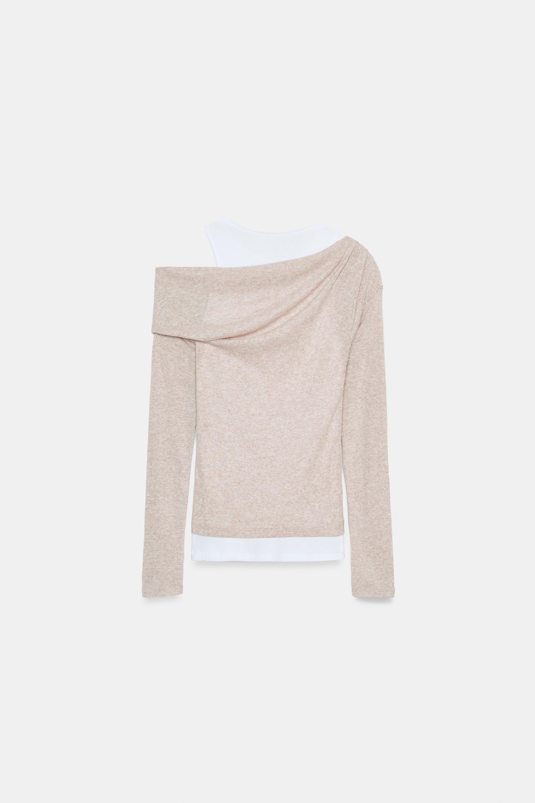 ダブルレイヤー風アシンメトリーTシャツ - サンド/マール | ZARA Japan