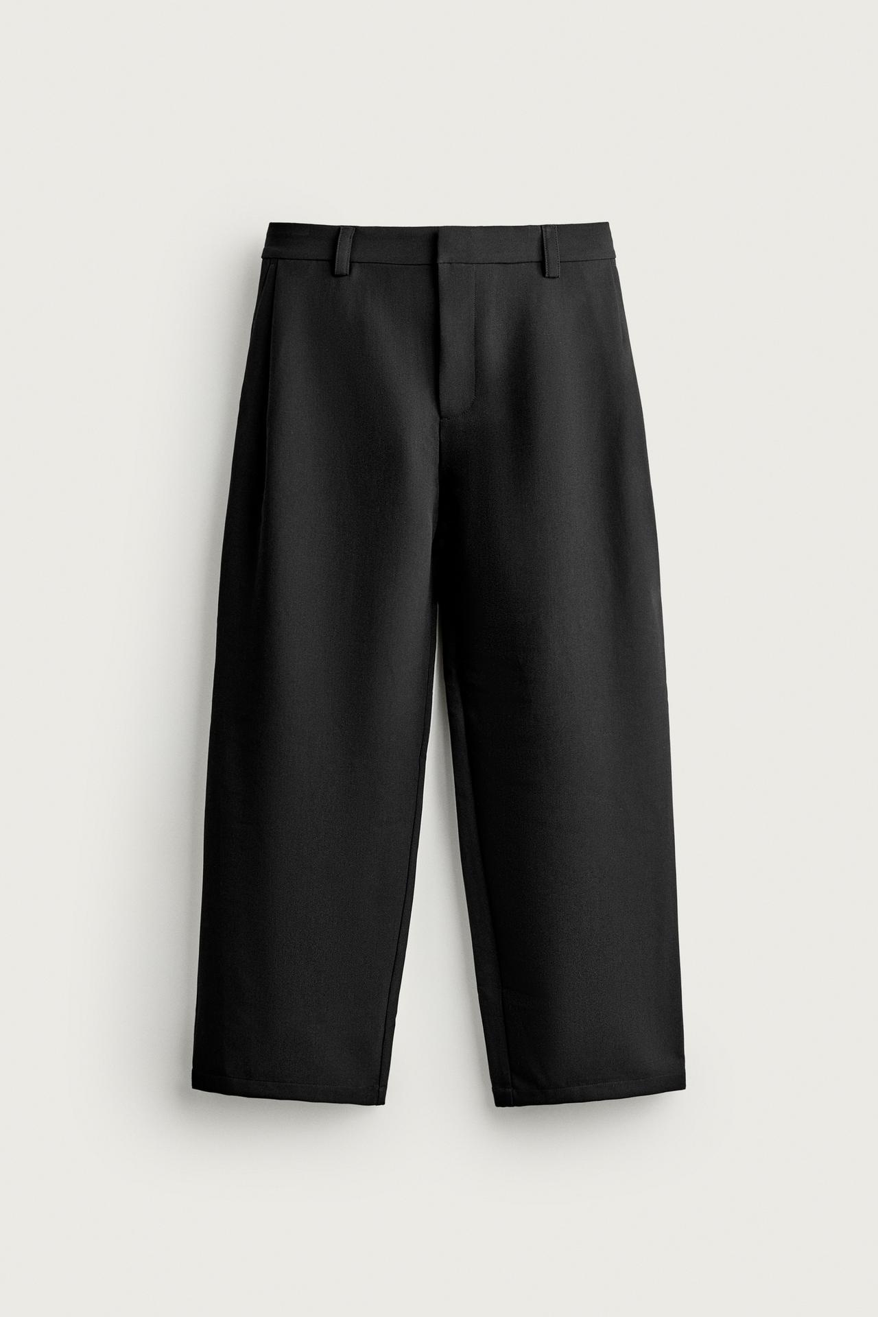 SIDE-PLEAT WIDE-FIT PANTS — Black