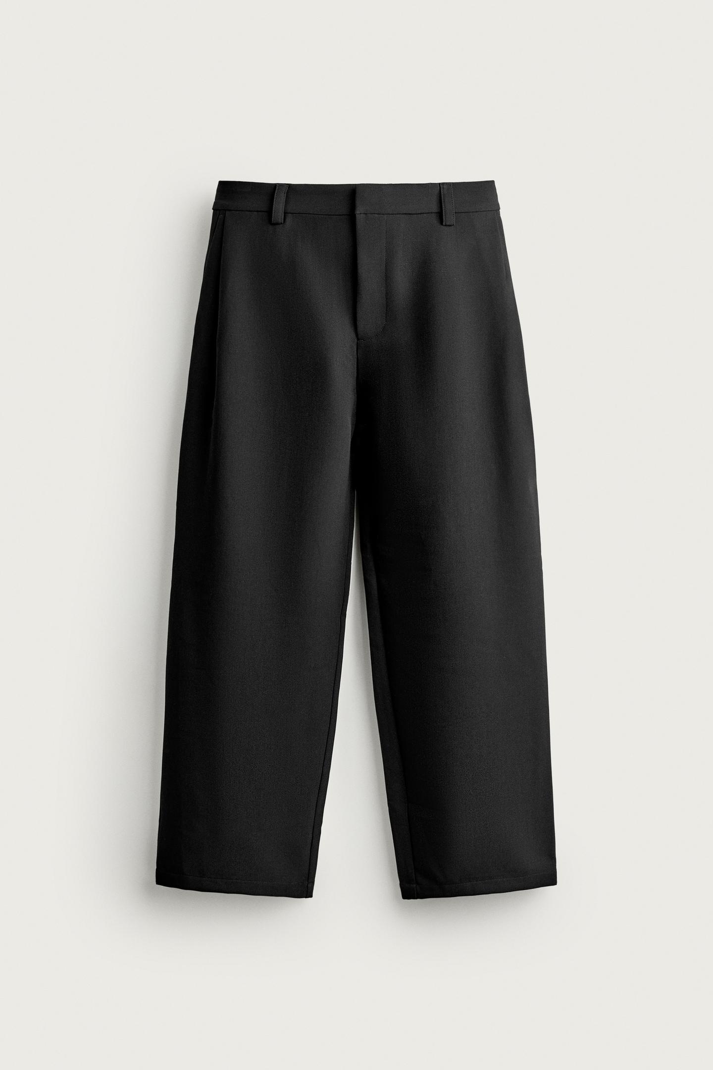 Мужские брюки Zara Side-Pleat Wide-Fit, цвет: Чёрный — фото 7