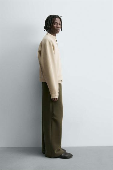 WIDE-LEG NEOPRENE-EFFECT TROUSERS WITH STUDS - Olive green by Zara - Image 3