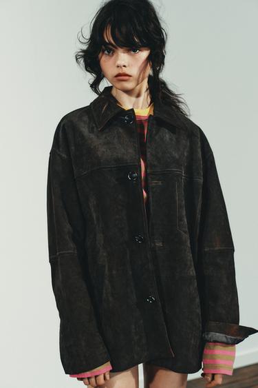 100% LEATHER SUEDE OVERSIZED JACKET - Rust by Zara