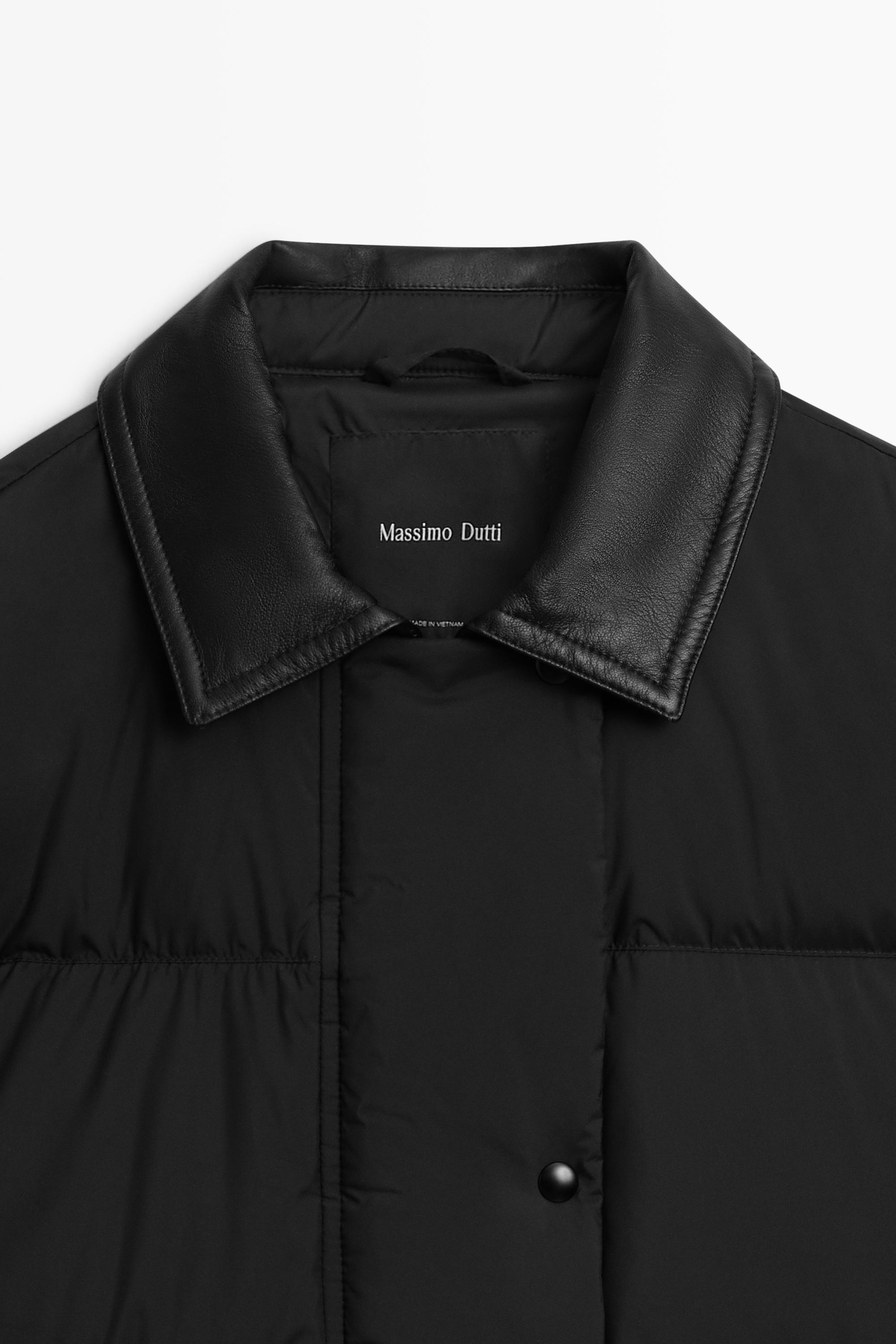 Down bomber jacket with nappa leather collar