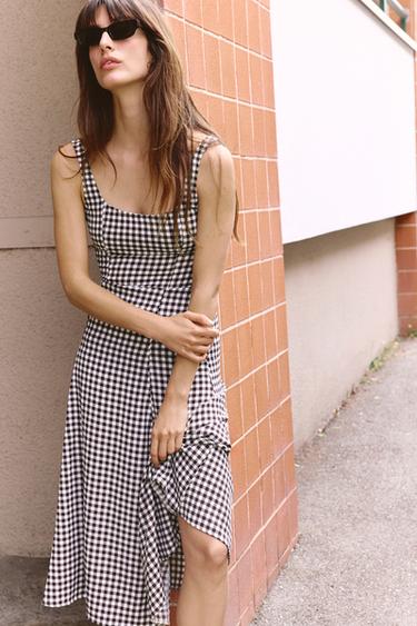 VESTIDO CUADRO VICHY - Marrón de Zara