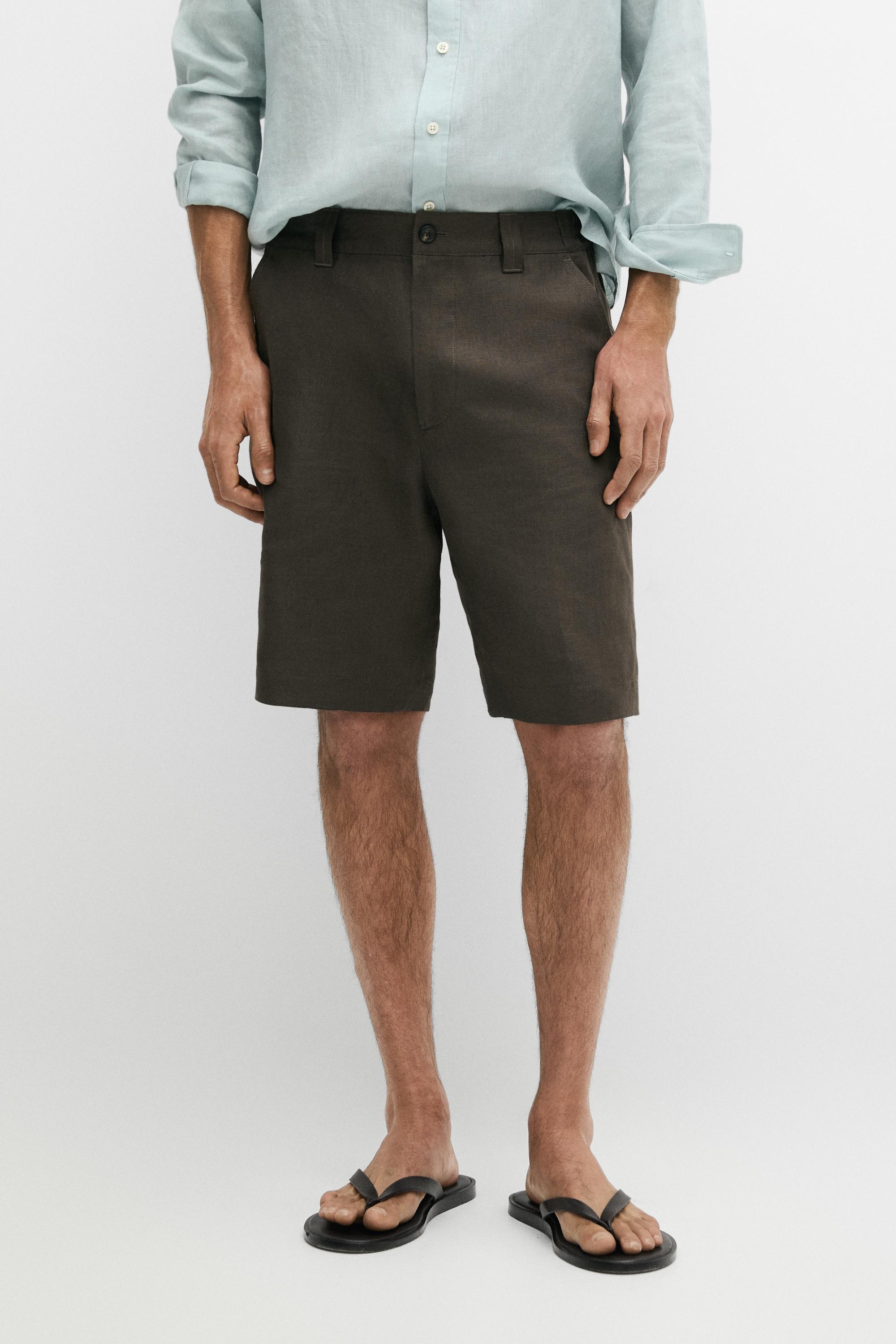 100% linen short Bermuda shorts