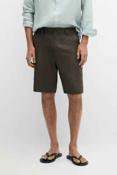 Zara 100% linen short Bermuda shorts - Khaki