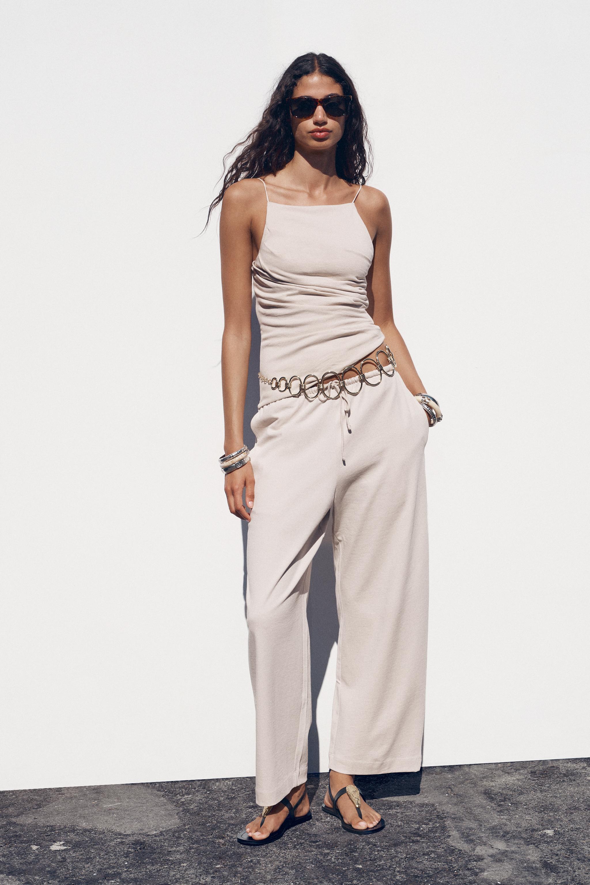 HEAVY COTTON WIDE LEG PANTS - Sand | ZARA United States HEAVY COTTON WIDE LEG PANTS - Sand | ZARA United States