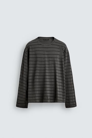 JACQUARD STRIPED T-SHIRT - Grey by Zara