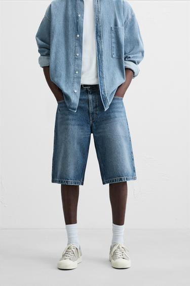 DENIM-BERMUDASHORTS IM BAGGY-FIT MIT VERWASCHENER OPTIK - Mittelblau von Zara