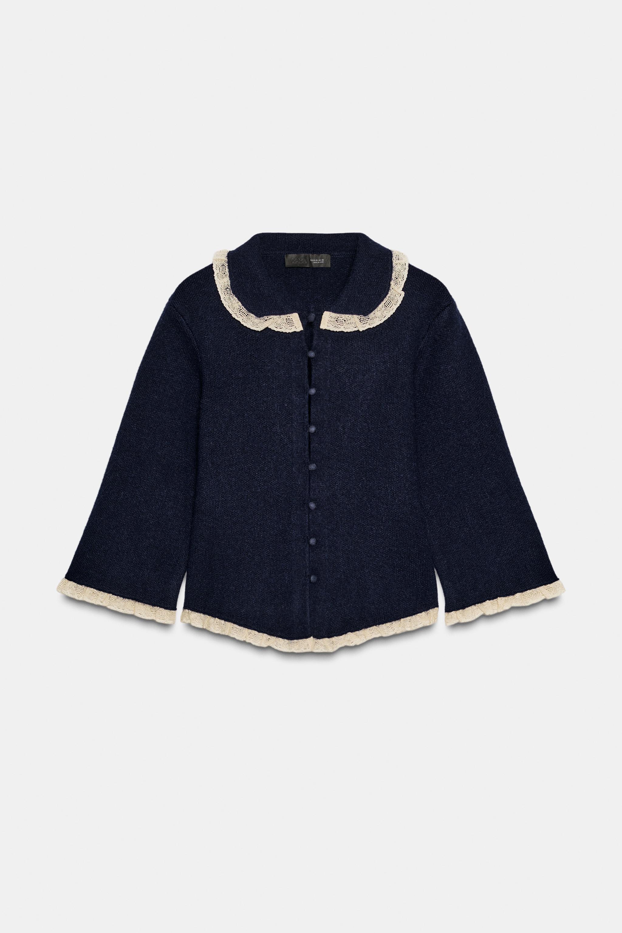 CARDINGAN WITH RUFFLE COLLAR AND LACE TRIM