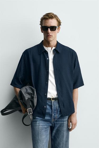 FLOWING TEXTURED SHIRT - Blue by Zara