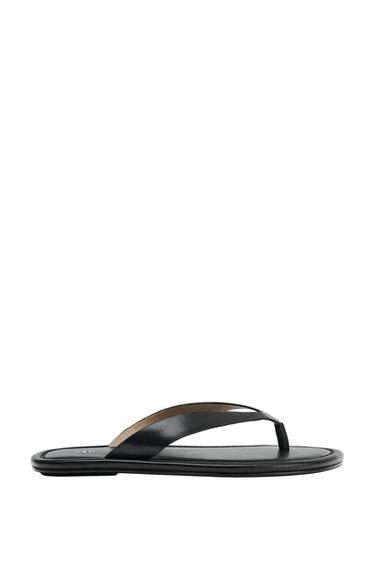 FLAT LEATHER SANDALS - Black by Zara